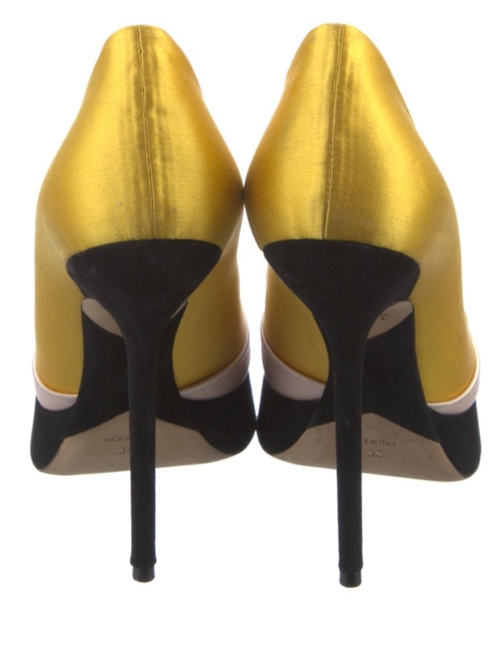 Dior Tricolor Satin Platform Pumps in Yellow, White, & Black - Picture 5 of 6